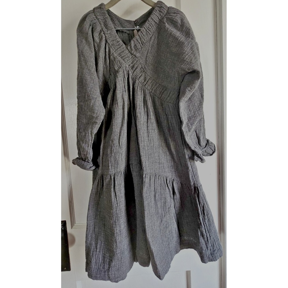 ZARA girl dress gauze 100% cotton tiered‎ puff sleeve gray girl Sz 9